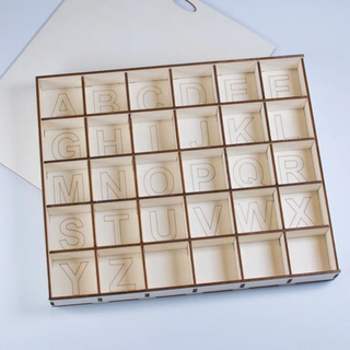 Krabice na tiskací pohyblivou abecedu