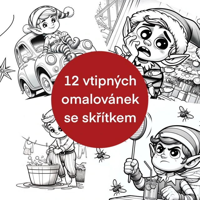 Vánoční skřítek - vtipné omalovánky - digitální materiál